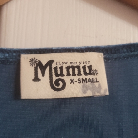 Show Me Your MuMu Velvet Short Sleeve Wrap Mini Dress Size XS Teal Blue USA - Picture 4 of 4